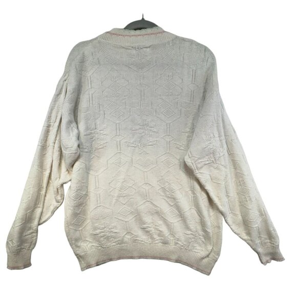 Frankenmuth Woolen Mill Womens Grannycore Sweater Size L Cream Pink Floral Embro - Picture 9 of 10